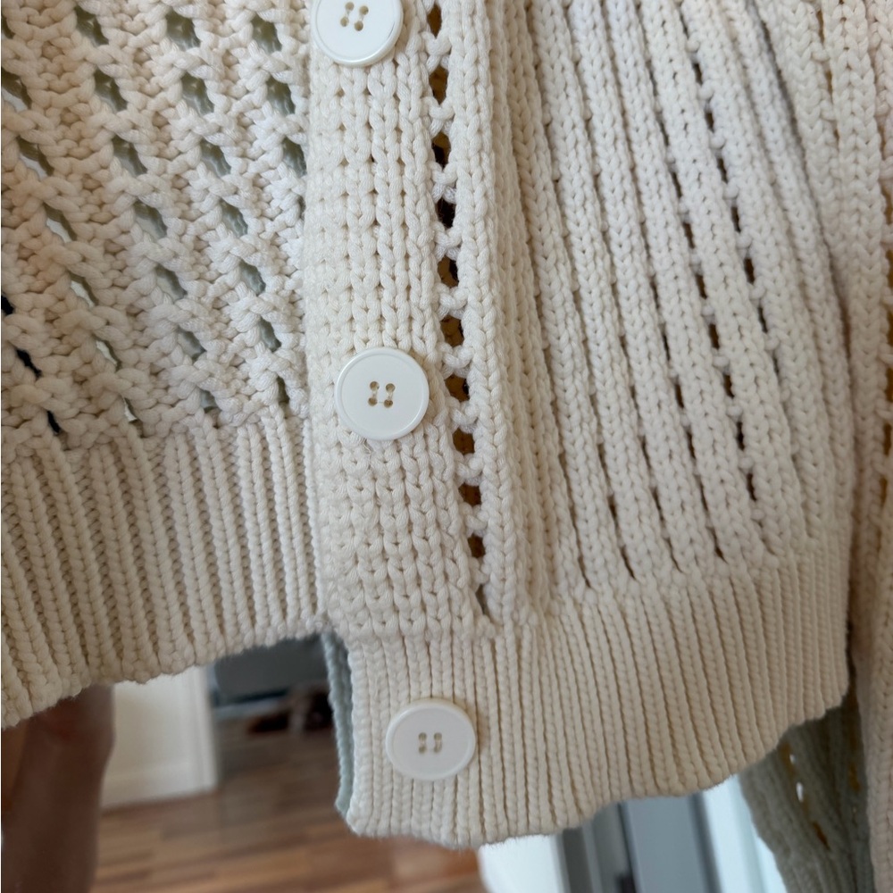 Steve Madden Cream V-Neck Button Front Open-Knit Sweater - Picture 6 of 14
